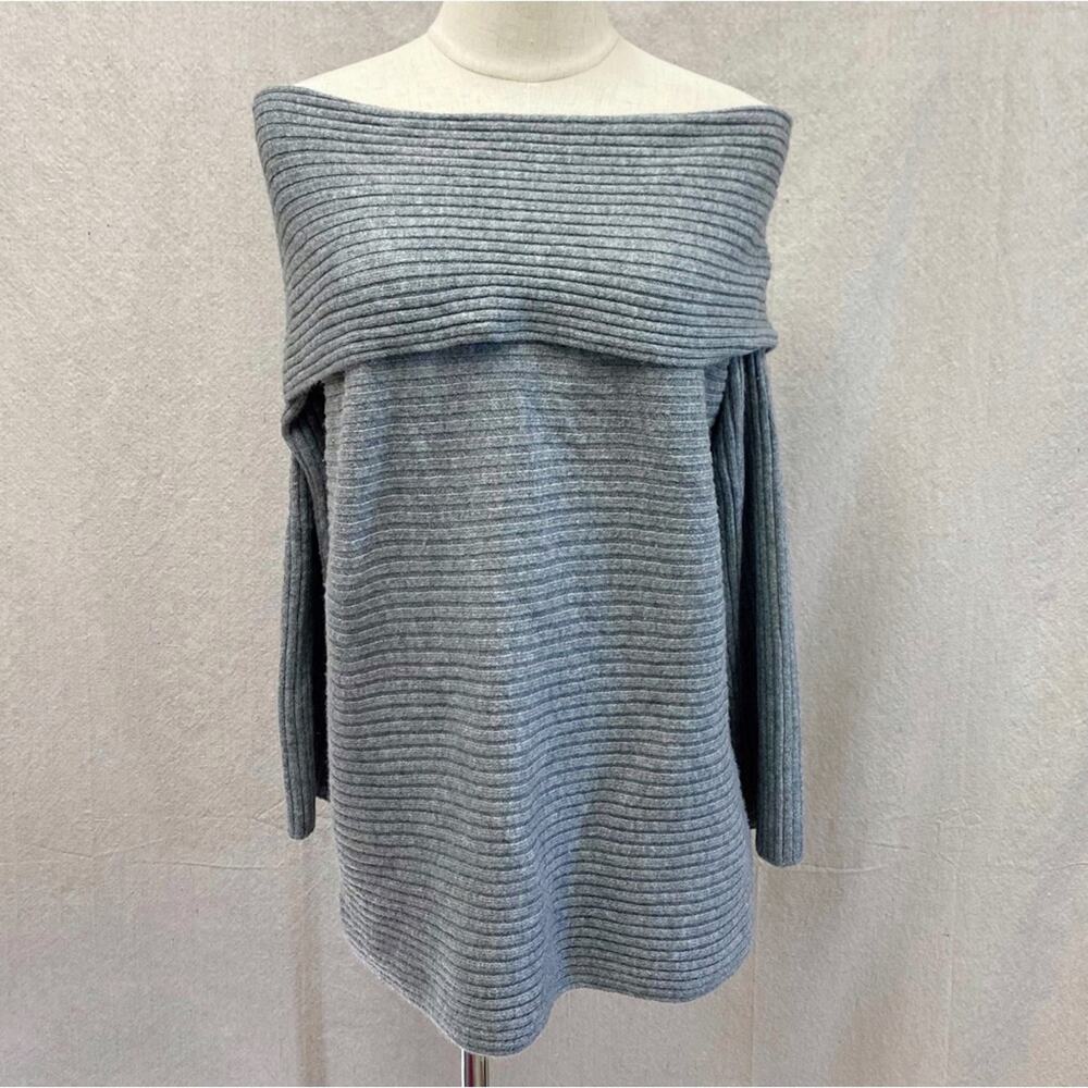Lou & Grey gray ribbed‎ off the shoulder soft sweater Size Small tunic length